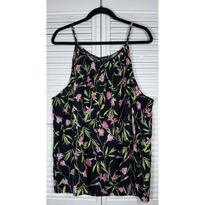 GAP Factory Black Sleeveless Halter Pink‎ Floral Keyhole Back Top Size XXL